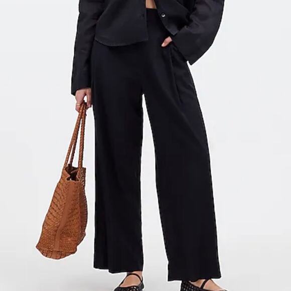 Madewell Women's Linen Blend Straight Leg Crop Pant Size 12 Petite Black - Picture 1 of 15